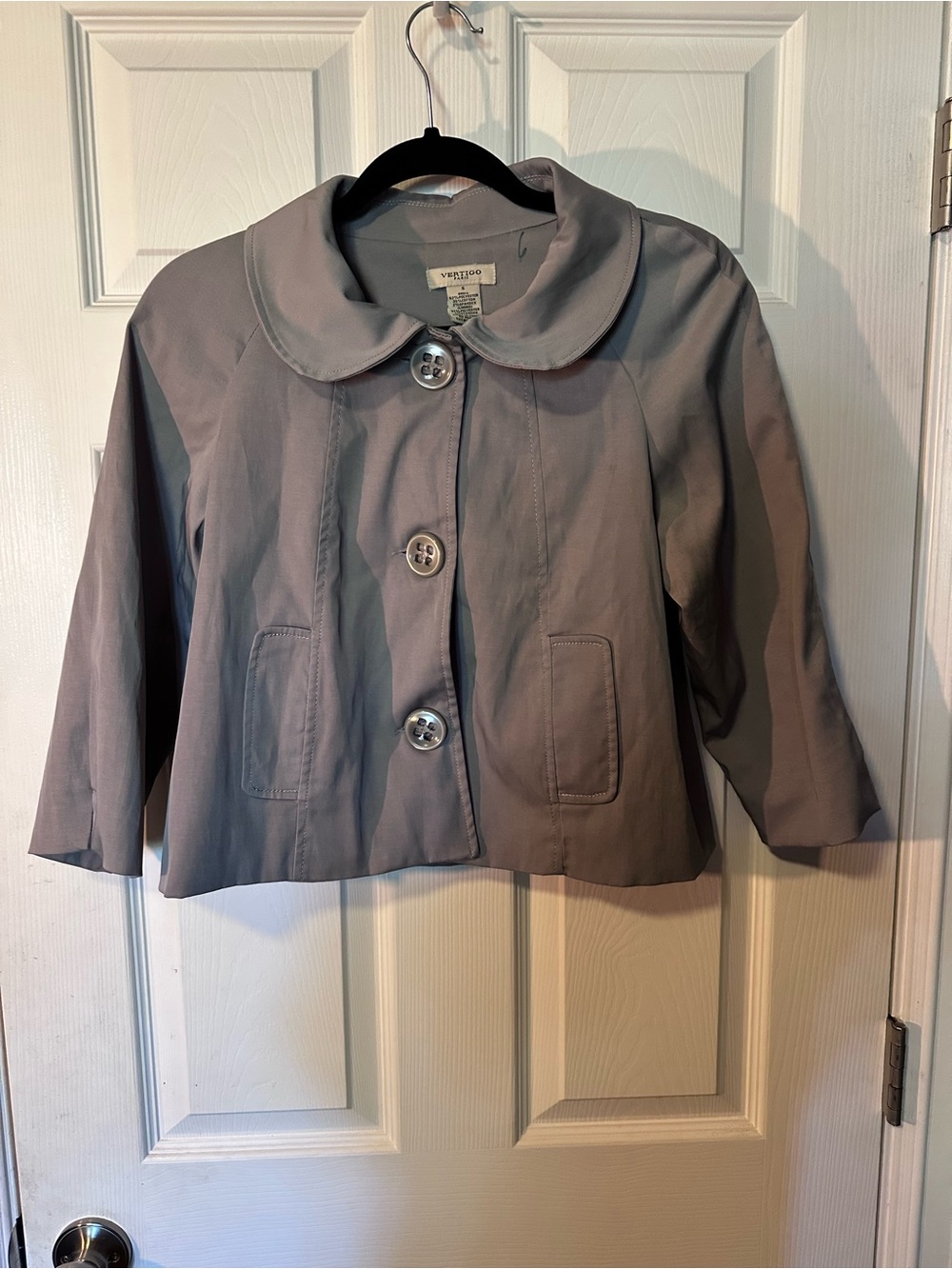 Vertigo Paris Cropped Gray Women's Jacket with Peter Pan Collar